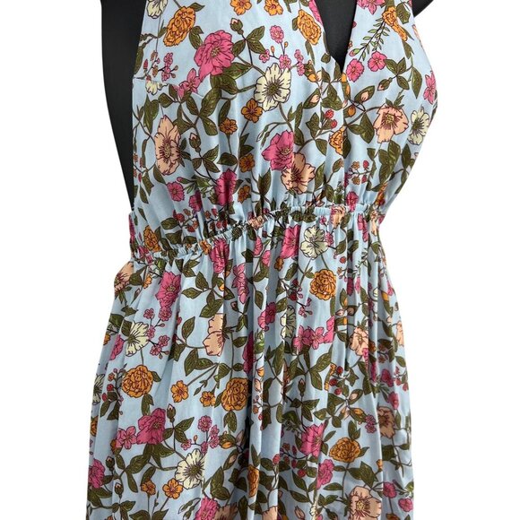 Magii Romper Women Size Medium Blue Pink Floral Halter Pockets Rayon Stretch New - Picture 4 of 10